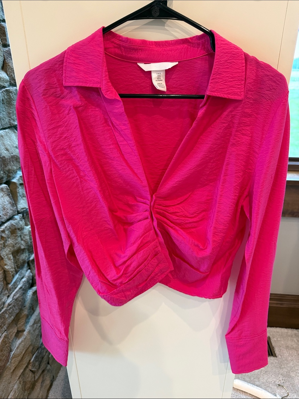 H&M Twist-Front Collared Blouse - Hot Pink